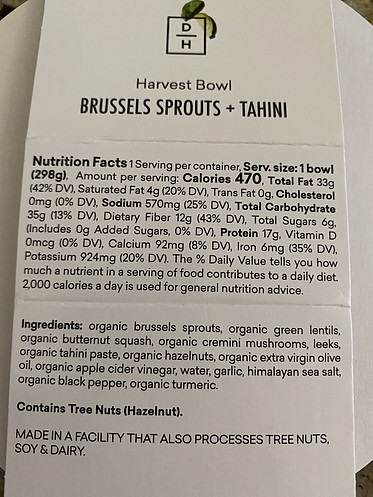 Healthy Home Meal Delivery - Ingredient Label