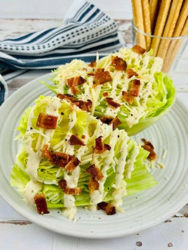 Simple Wedge Iceberg Caesar Salad with Bacon