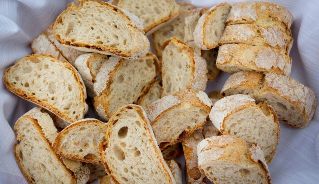 Crusty baguette sliced thinly